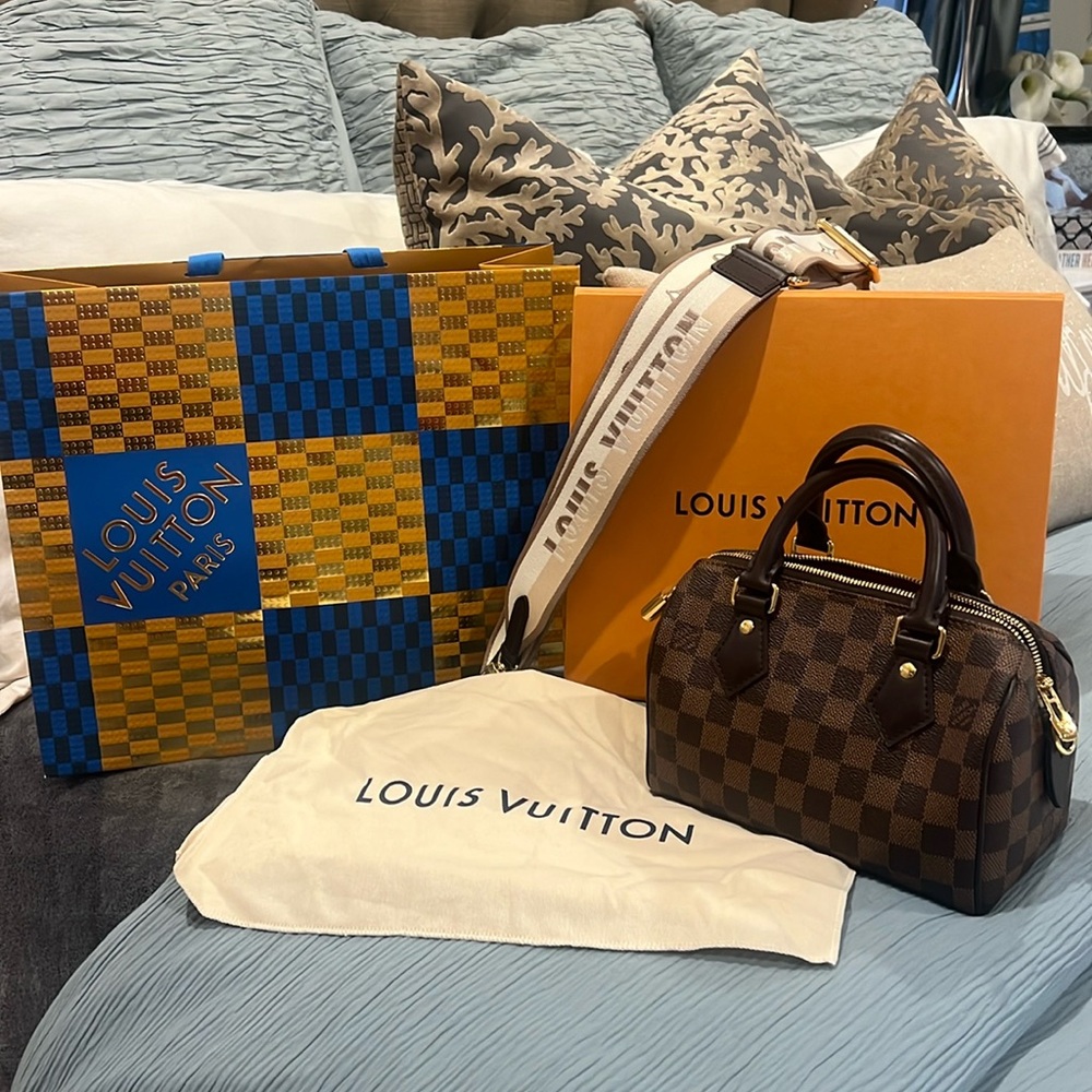 -❤️100% Authentic Louis Vuitton Speedy 20 Brown Damier Ebene Canvas Satch…